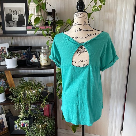 Anthropologie t.la Aqua Cotton Back Cutout Twisted Back Ruffled Sleeve - Picture 4 of 5